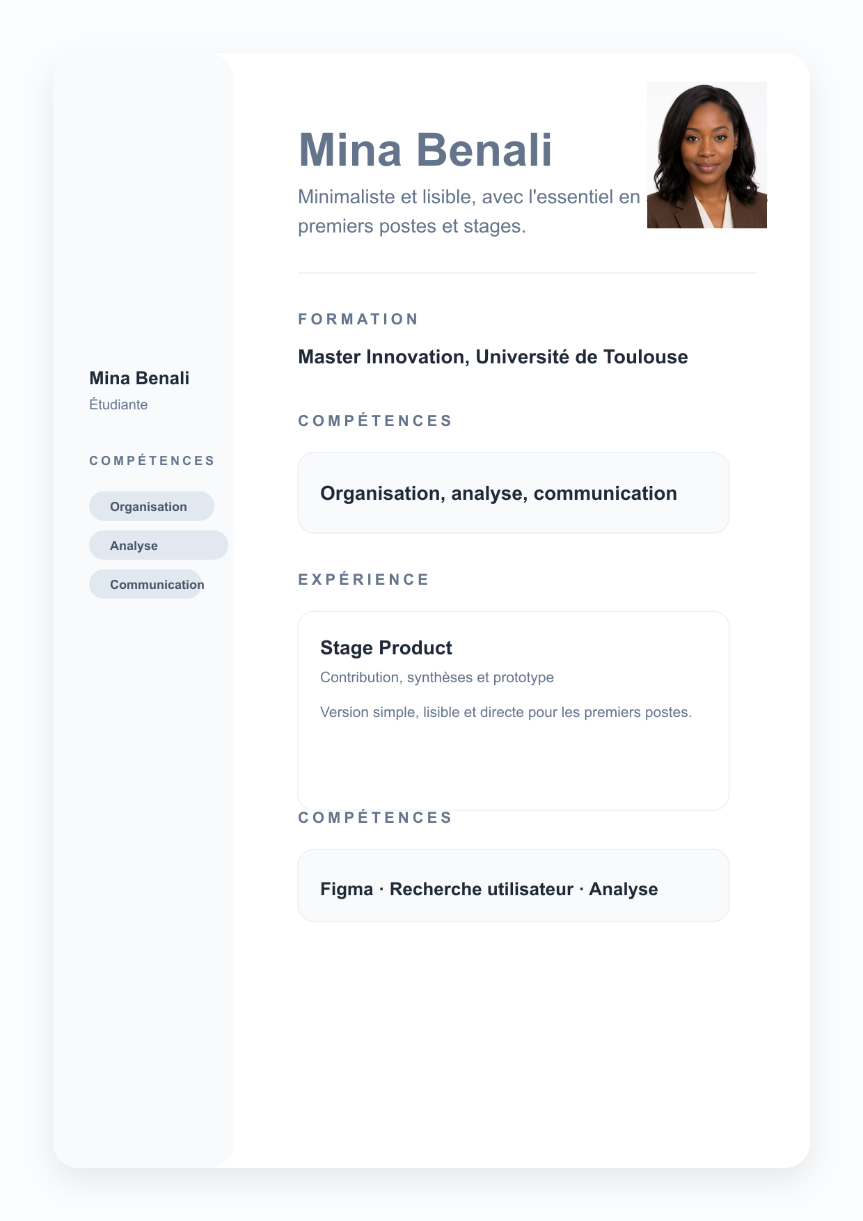 Aperçu du modèle de CV clean